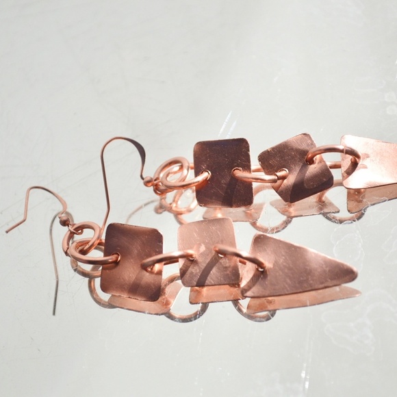 Tribal Solid Copper Rustic Drop Earrings Primitive - Picture 7 of 7